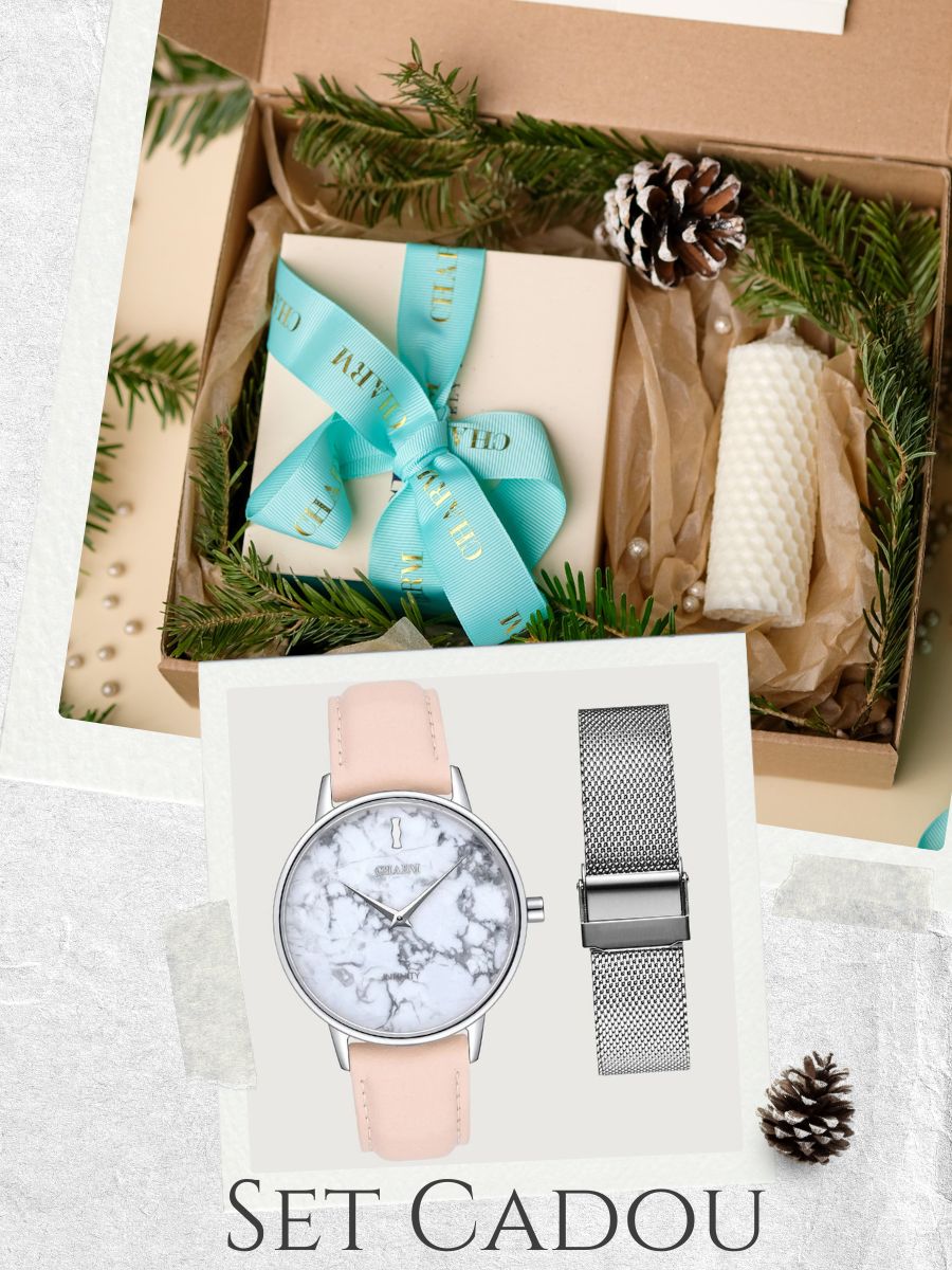 Set Cadou : Ceas Infinity Marble Freya Nude Rose + Curea din otel inoxidabil Rose Gold