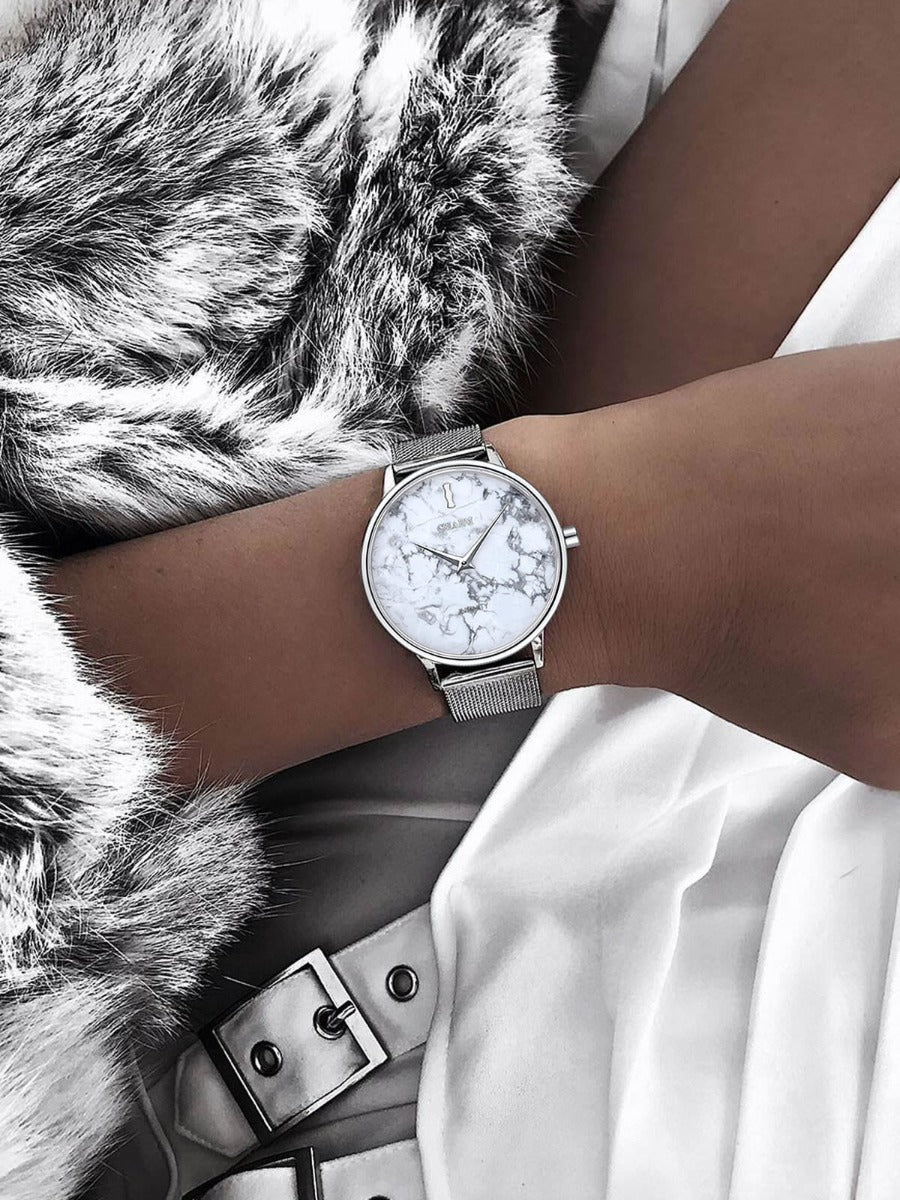 Set Cadou : Ceas Infinity Marble Freya + Curea din piele Alba