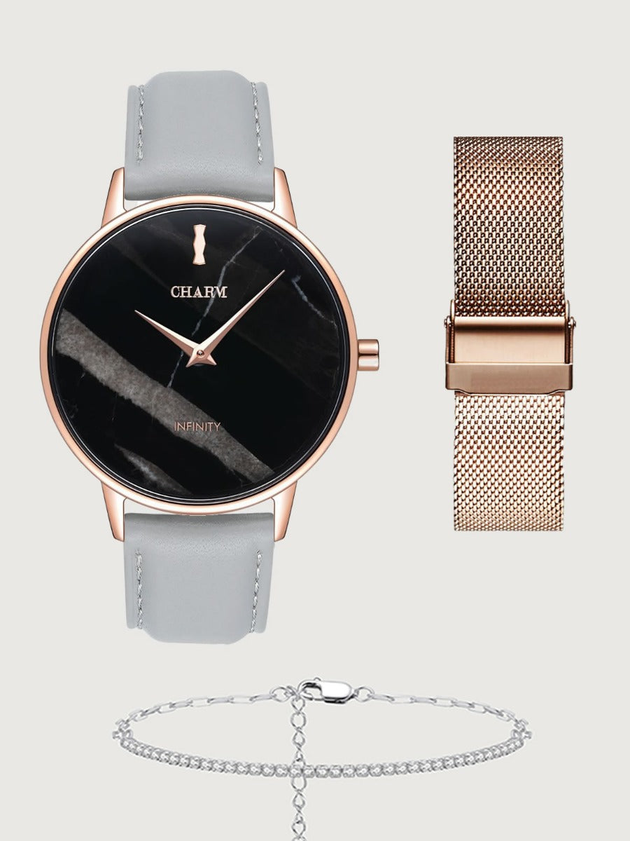 Set Cadou : Ceas Infinity Marble Florence Grey + Curea din otel inoxidabil Rose Gold