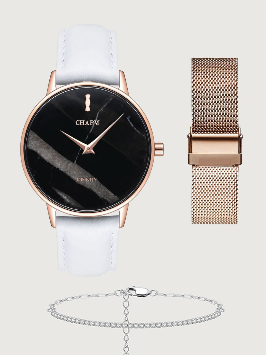 Set Cadou : Ceas Infinity Marble Florence White + Curea din otel inoxidabil Rose Gold