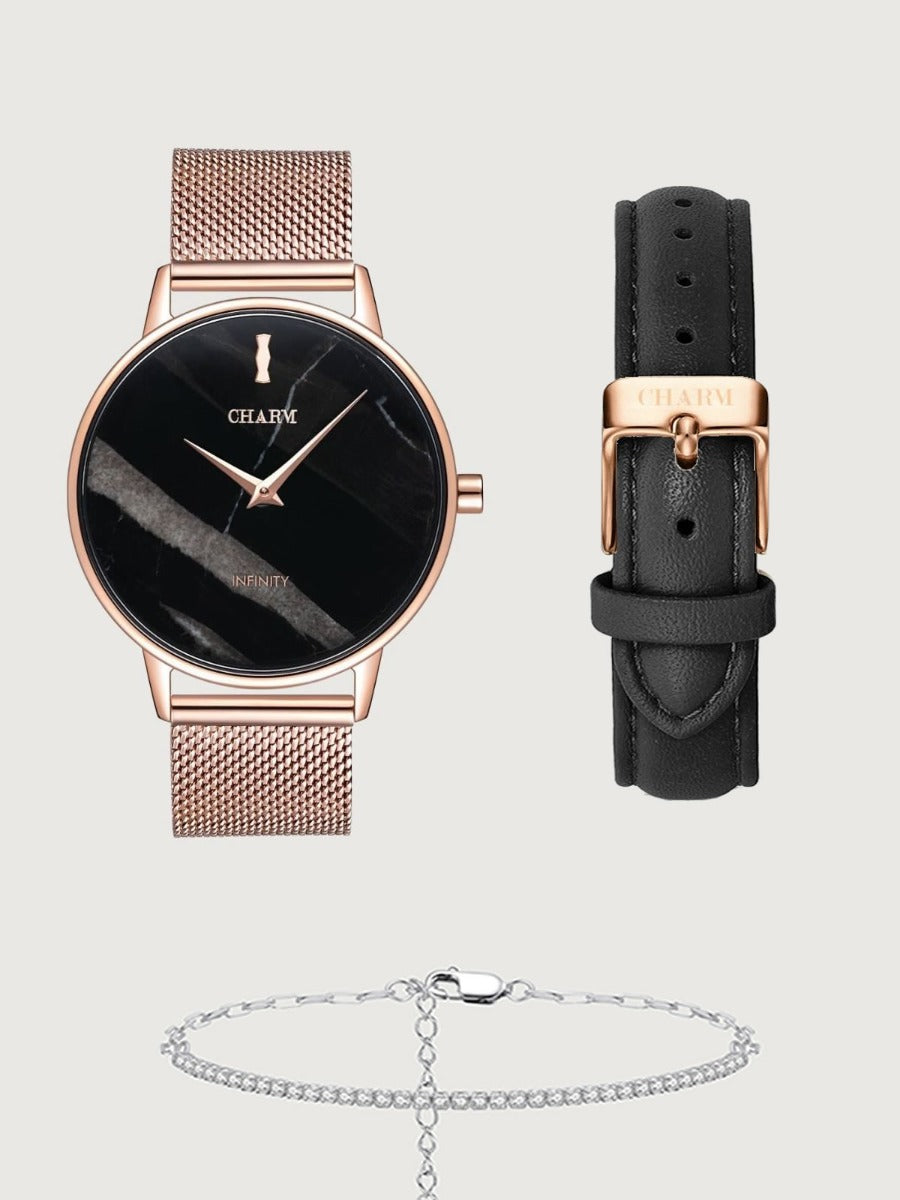 Set Cadou : Ceas Infinity Marble Florence + Curea din piele Neagra