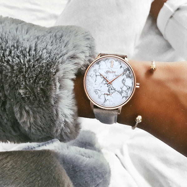 Set Cadou : Ceas Infinity Marble Theea Grey + Curea din otel inoxidabil Rose Gold