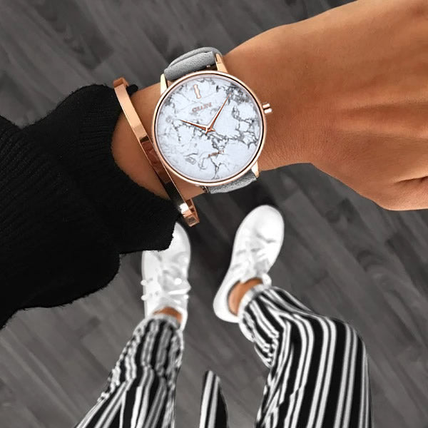 Set Cadou : Ceas Infinity Marble Theea Grey + Curea din otel inoxidabil Rose Gold