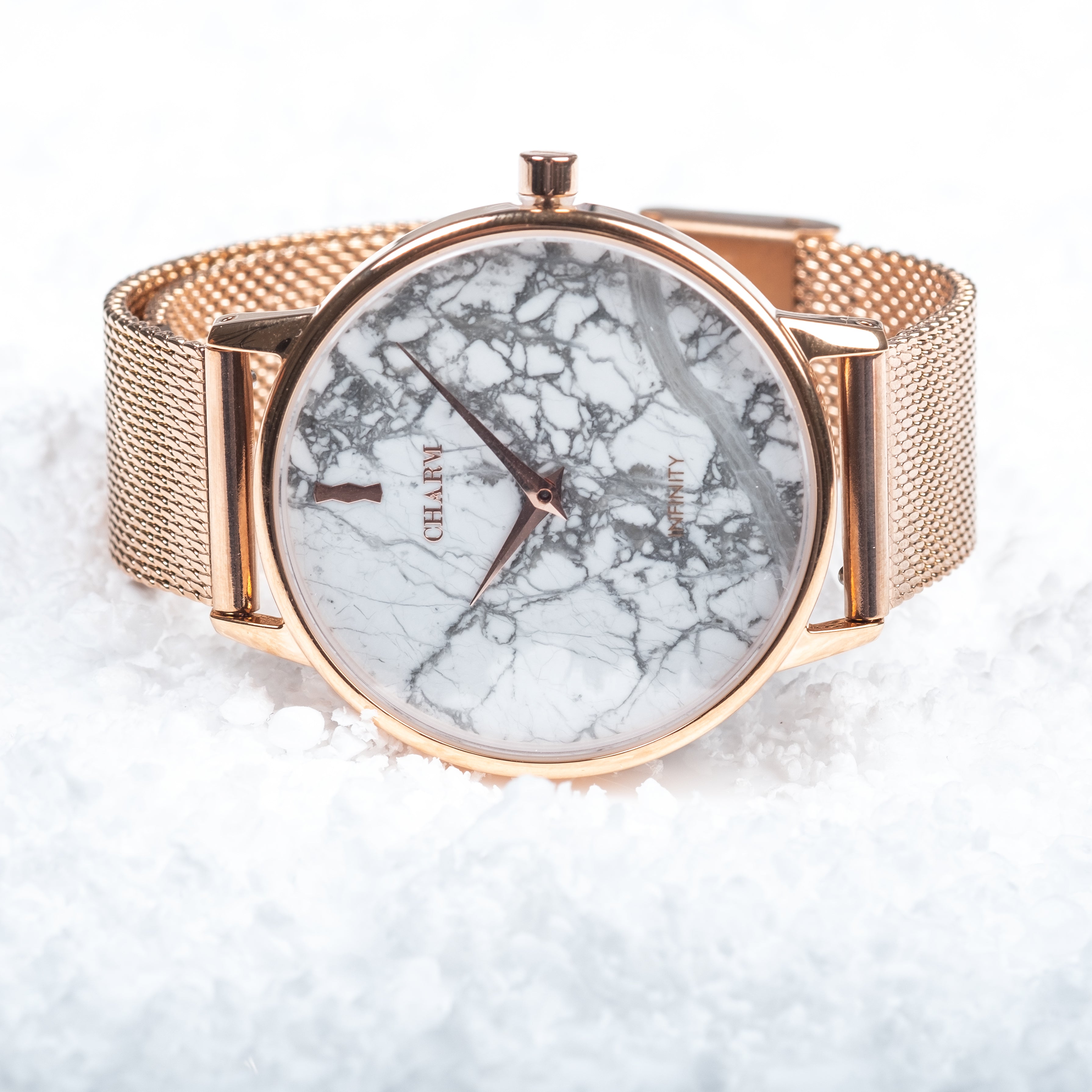 Set Cadou : Ceas Infinity Marble Theea Grey + Curea din otel inoxidabil Rose Gold