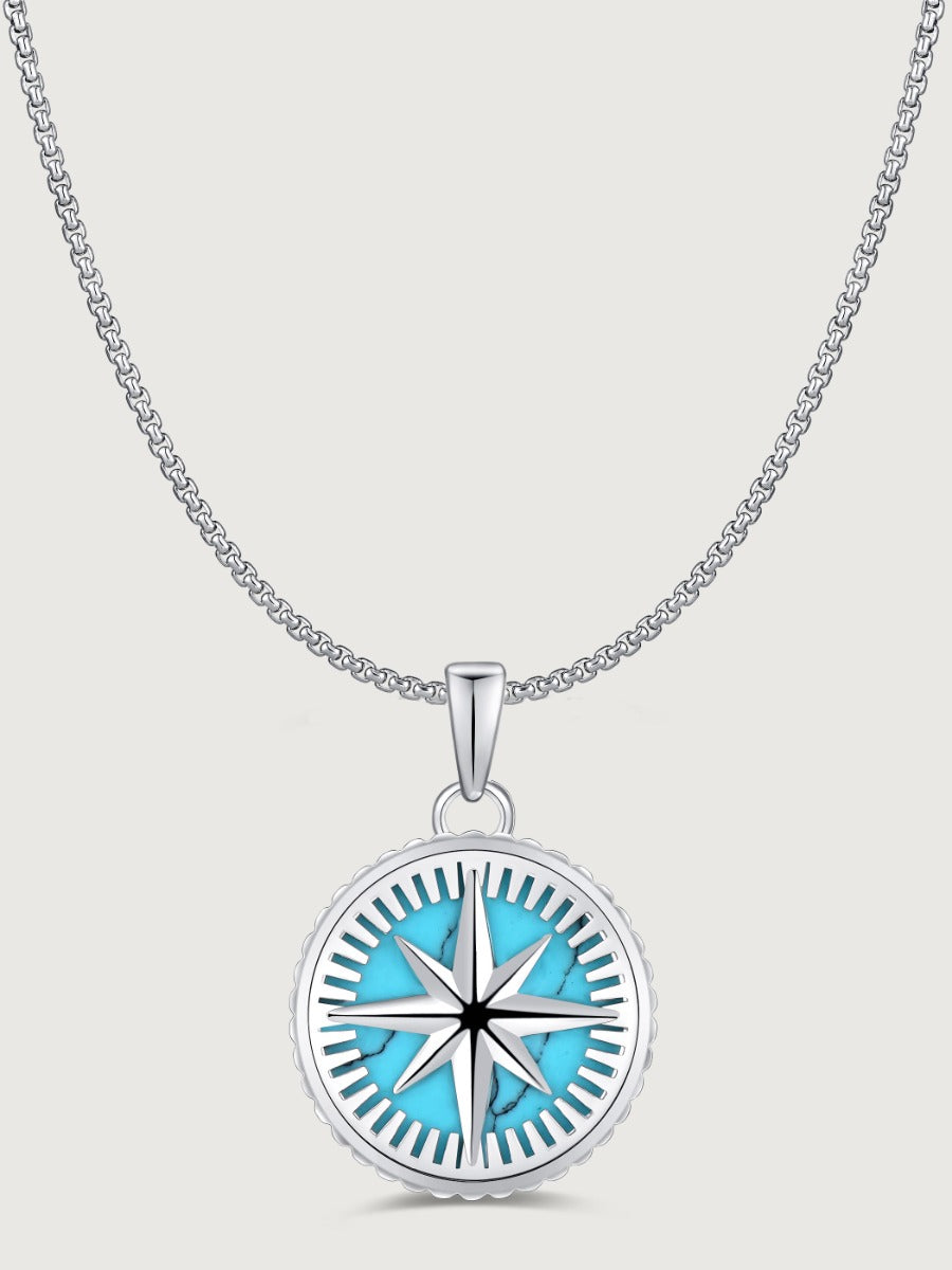 Colier din Argint Men Turquoise Northbound Compass