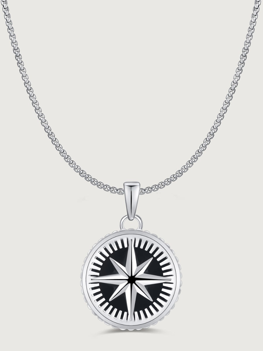 Colier din Argint Men Black Onyx Night Compass