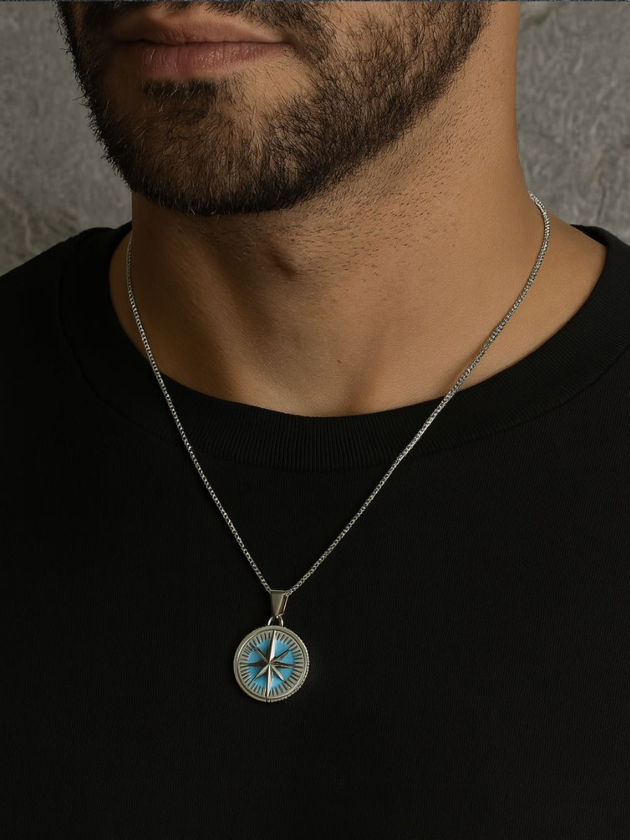 Colier din Argint Men Turquoise Northbound Compass