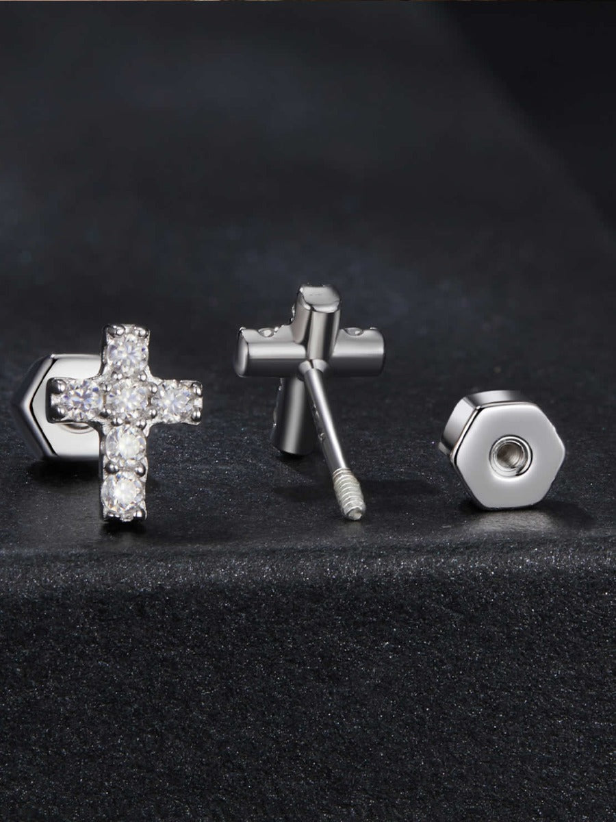 Cercei din Argint Moissanite Divine Spark Cross