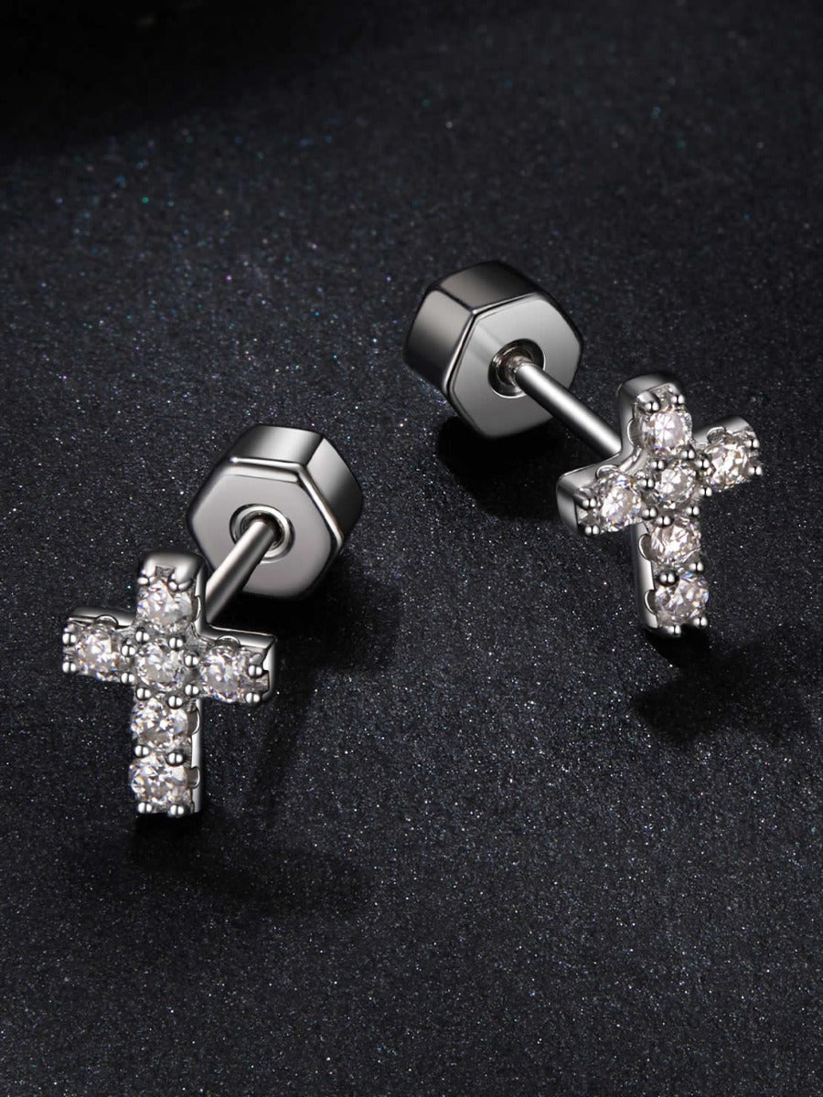 Cercei din Argint Moissanite Divine Spark Cross