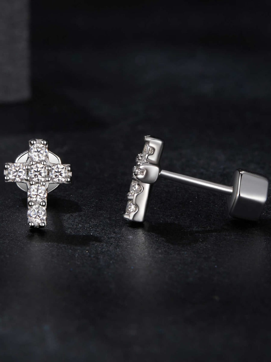 Cercei din Argint Moissanite Divine Spark Cross