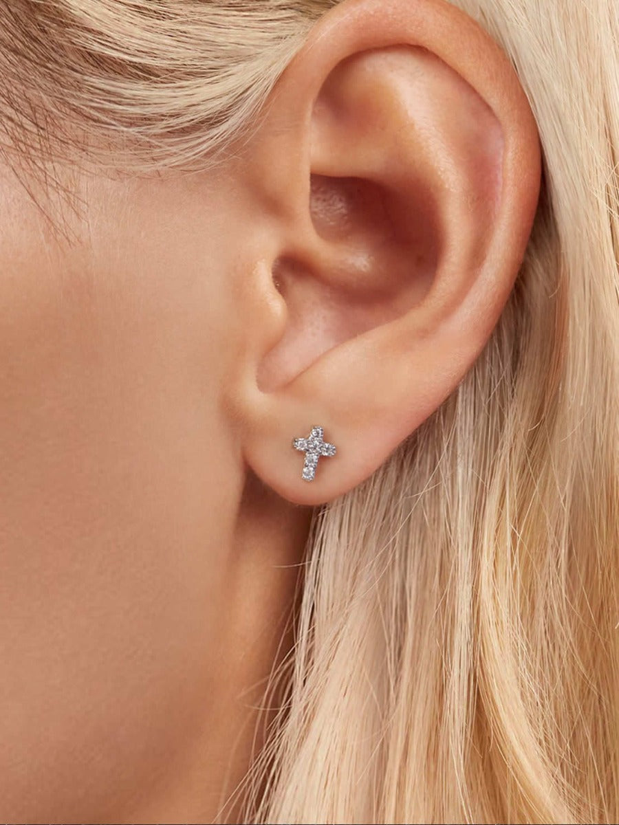 Cercei din Argint Moissanite Divine Spark Cross