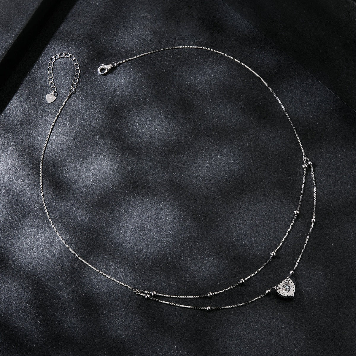 Pandantiv cu Lantisor din Argint Moissanite Dual Heart Harmony