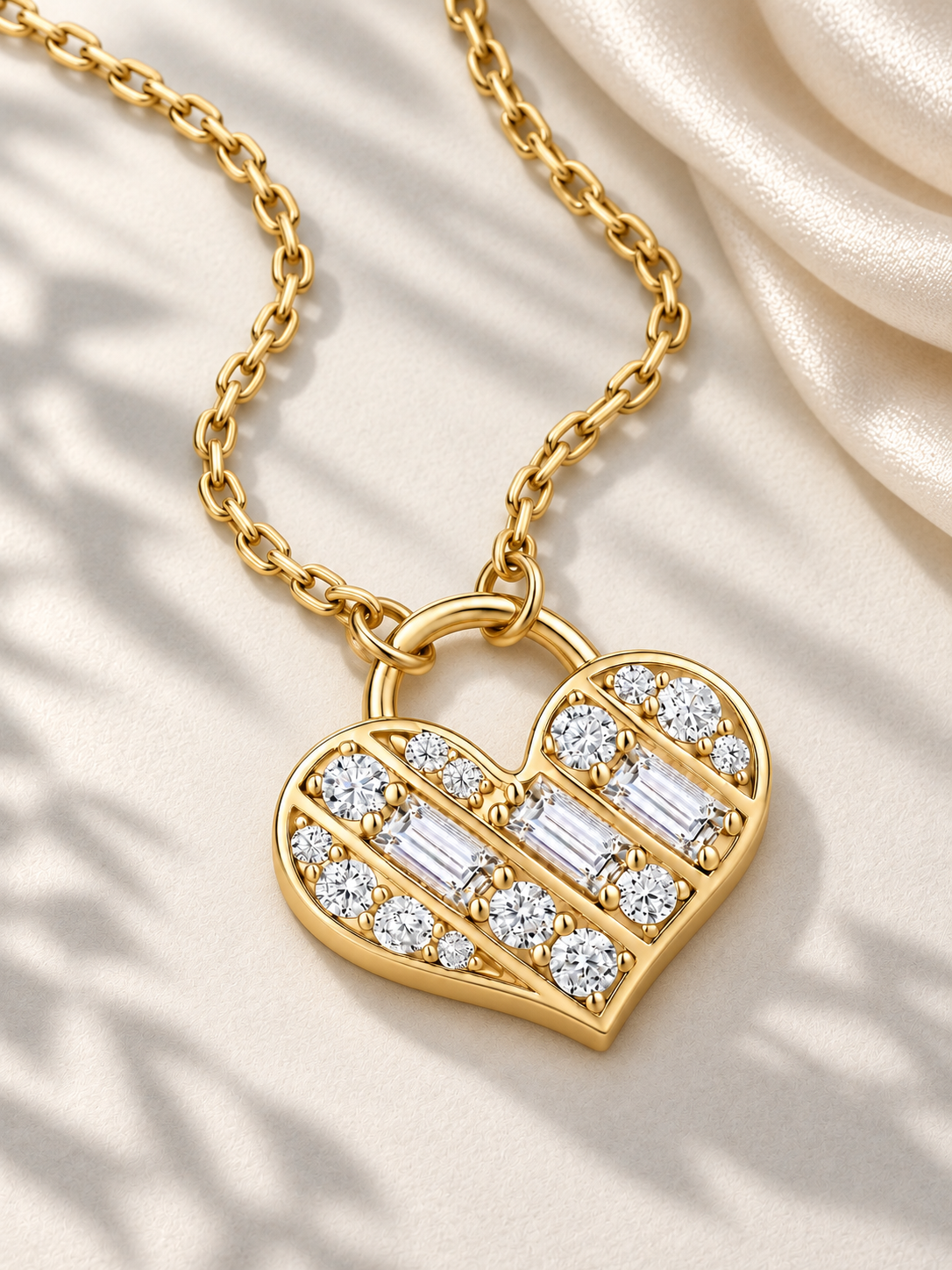 Pandantiv Inimă Gold cu Moissanite Rectangle