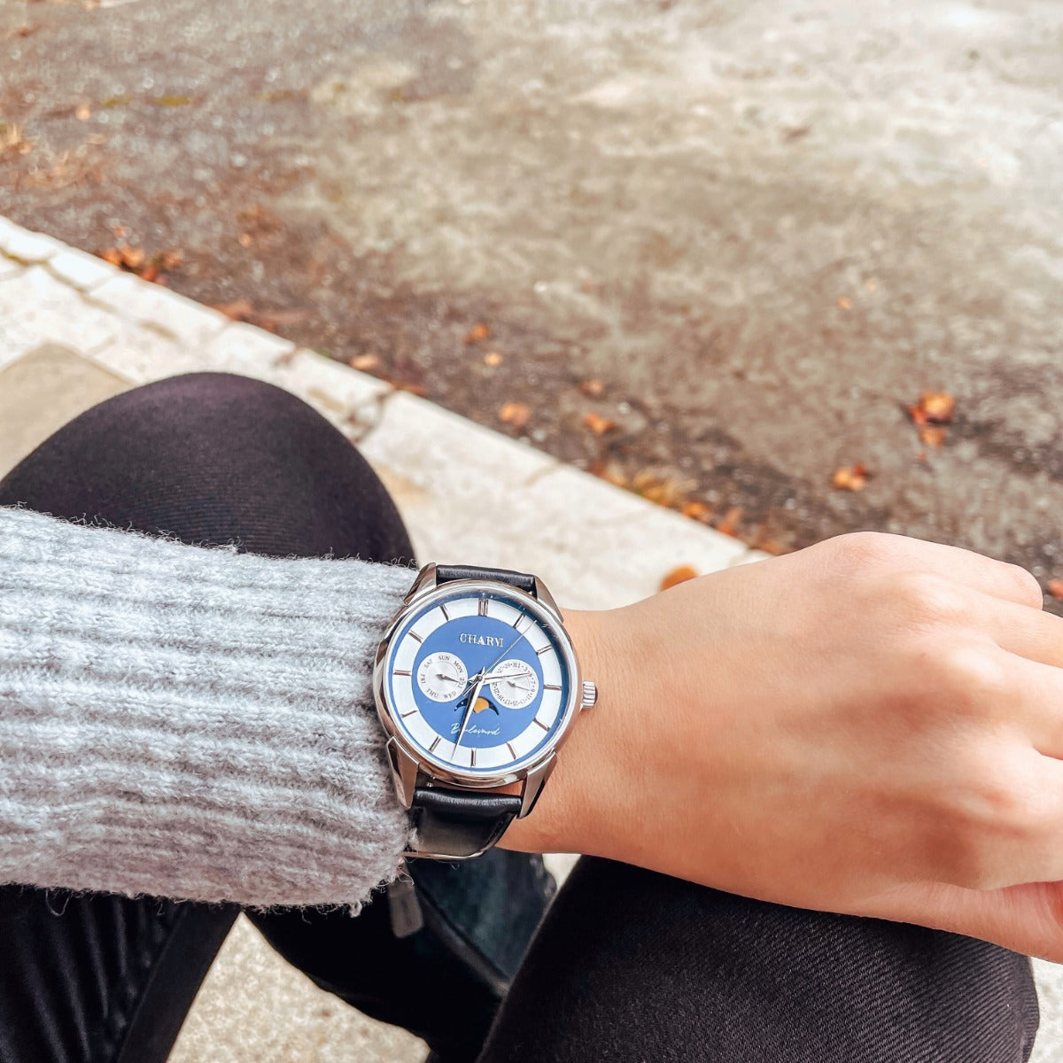 Set Unisex: Ceas Boulevard Aviatorilor Black + Curea de piele Nuderose