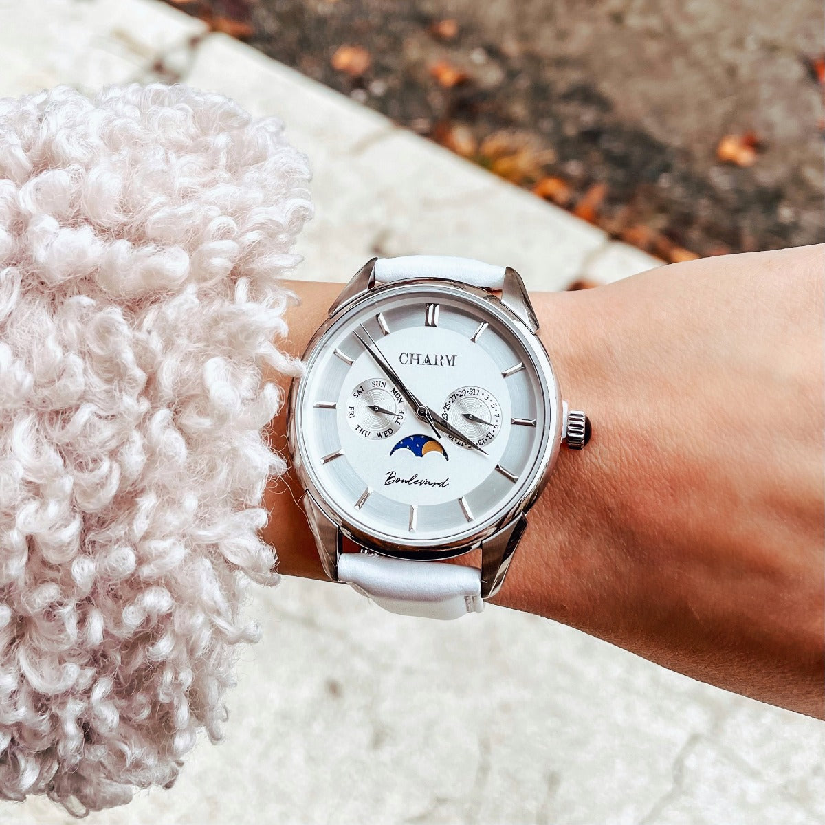 Set Unisex: Ceas Boulevard Kiseleff White + Curea de piele Nuderose