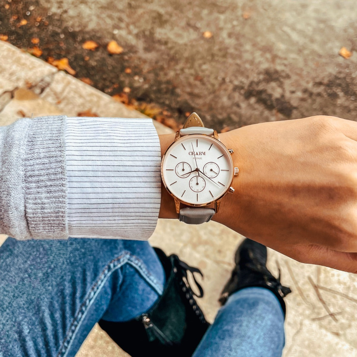 Set Cadou : Ceas Avenue Victoriei Grey + Curea de metal