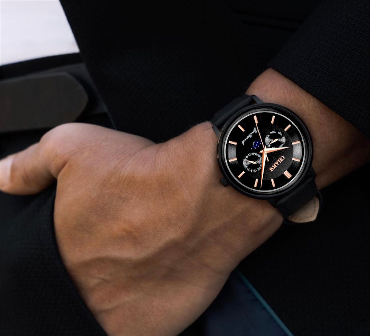 Set Unisex: Ceas Boulevard Decebal Metal Black + Curea de piele Nuderose