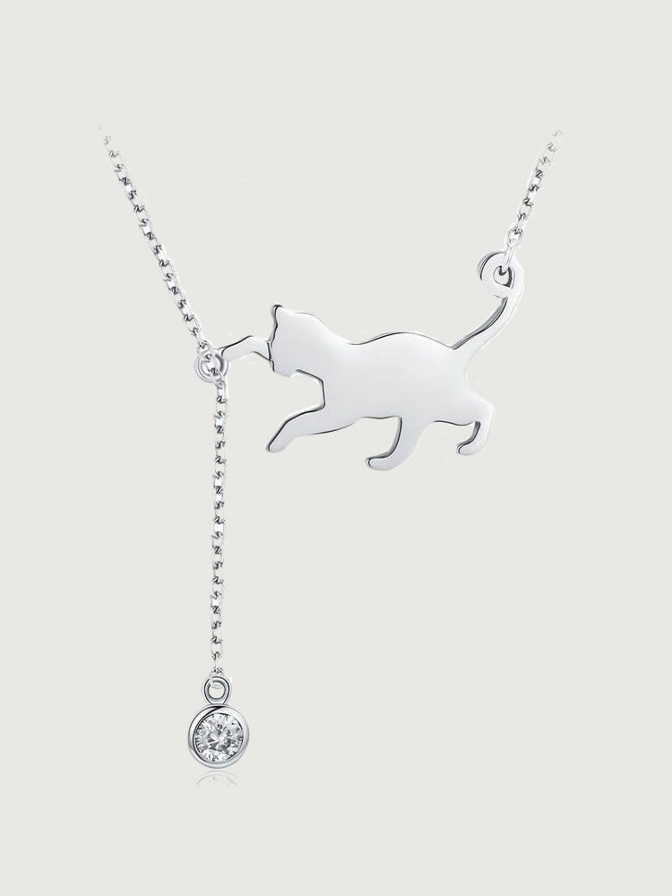 Pandantiv cu Lantisor din Argint Playful Kitten