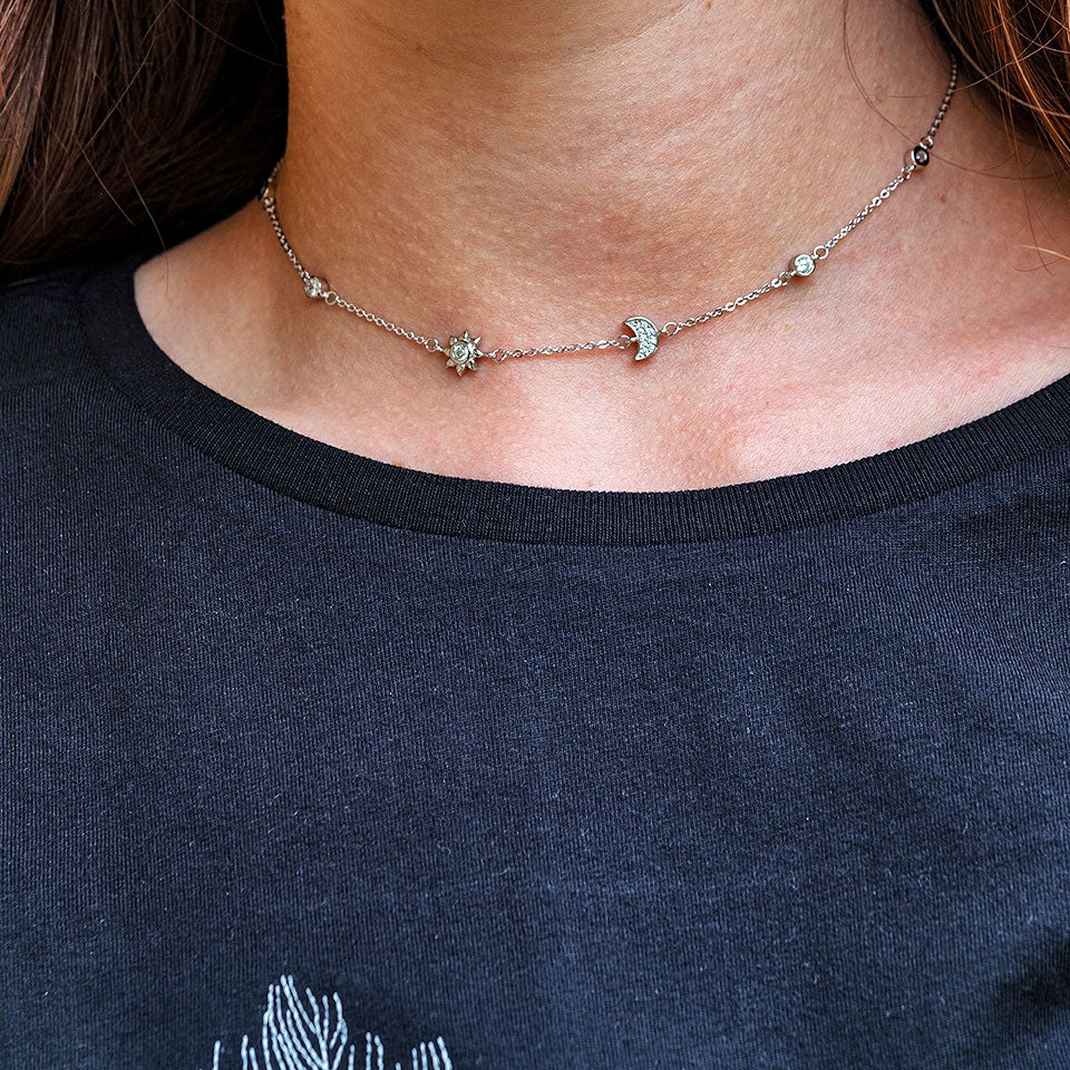 Pandantiv cu Lantisor din Argint Moon and Sun