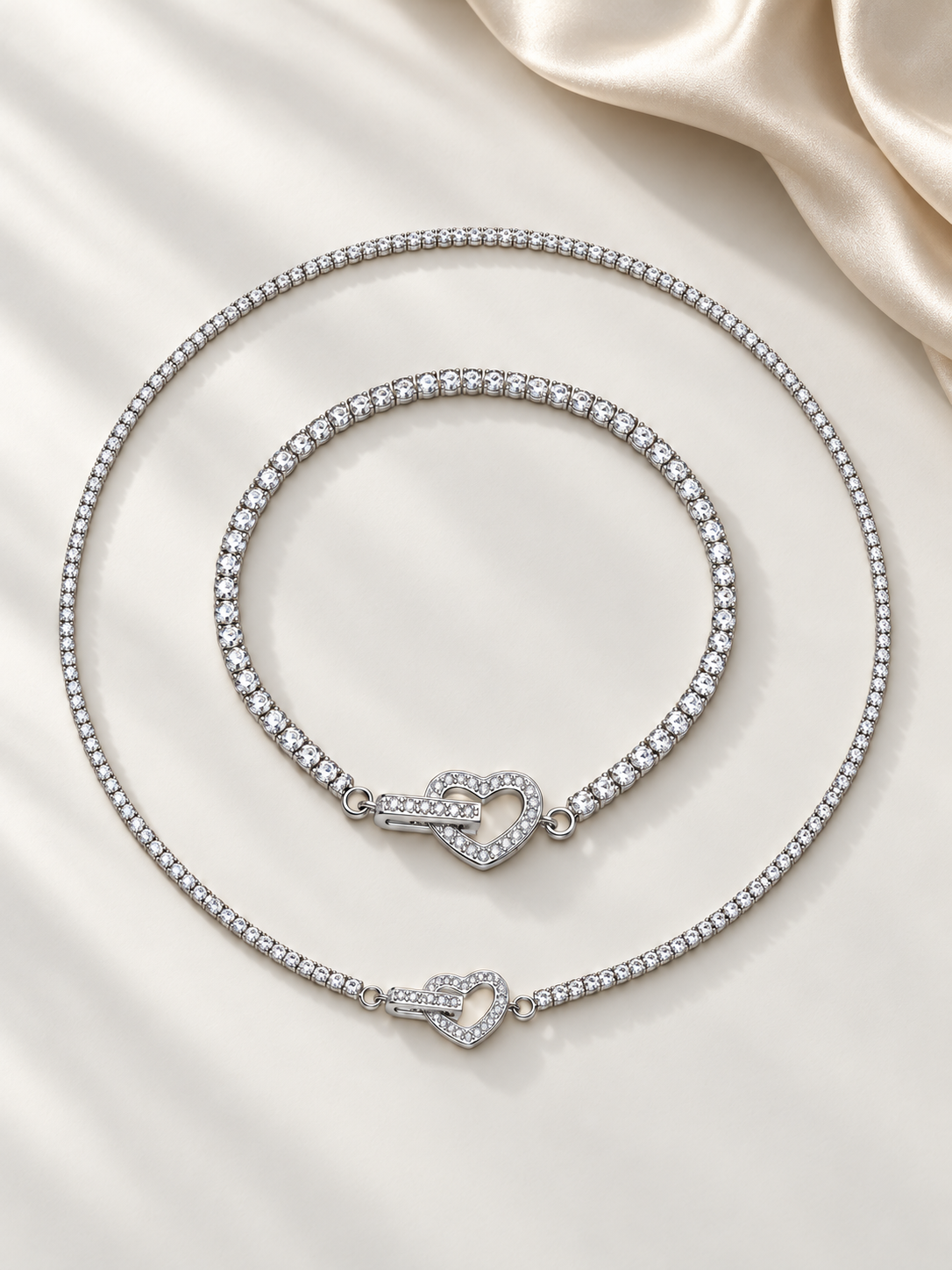 Set Brățară si Colier Silver Heart Tennis din Argint