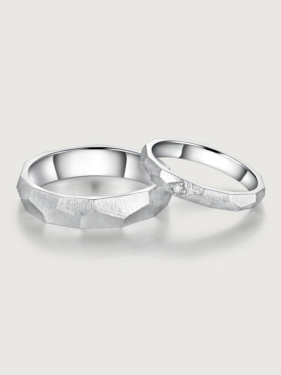 Verighete aur 14K Cubed Love design geometric cu diamant