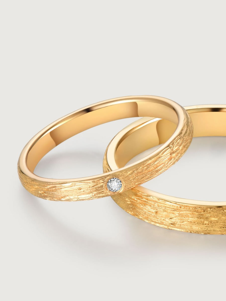 Set verighete aur 14K Forest Whispers model natural texturat