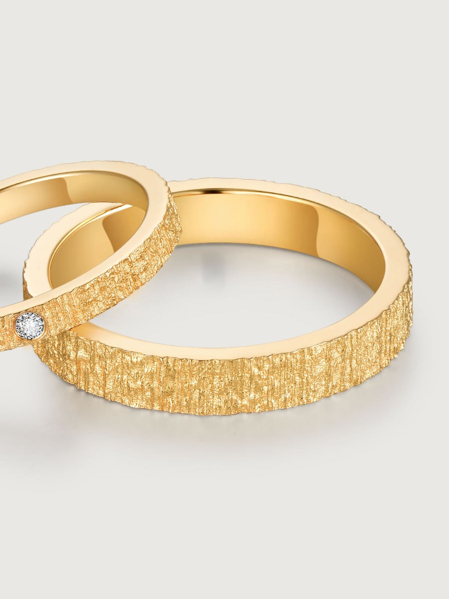 Verighete aur 14K Mystic Woodland design texturat inspirat din natură