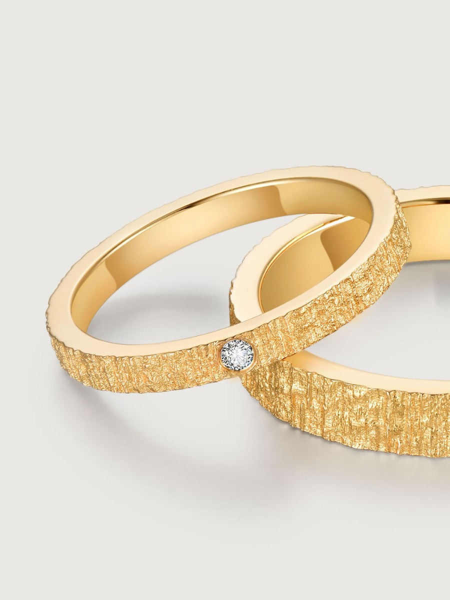 Set verighete aur 14K Mystic Woodland model natural cu diamant