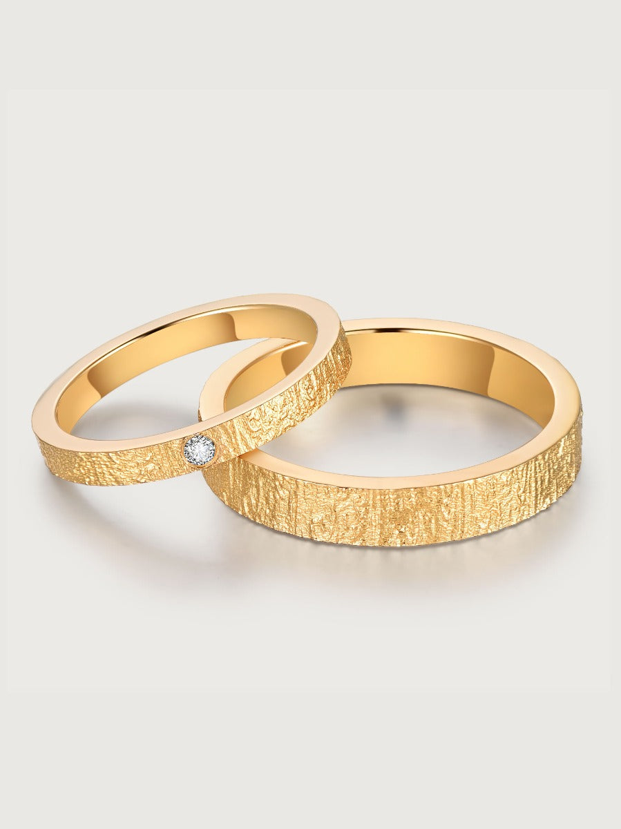 Verighete din aur 14K Shimmering Cascade texturate cu diamant