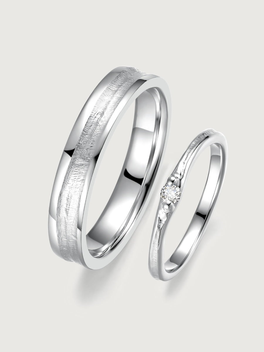 Verighete din aur 14K Subtle Harmony cu diamant și finisaj mat lucios