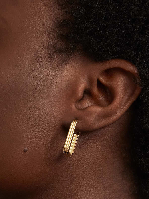 Cercei din Argint Gold Sculpted Edge Hoops