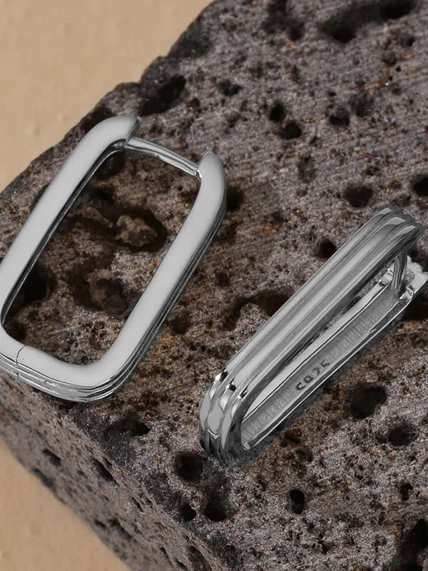 Cercei din Argint Silver Sculpted Edge Hoops