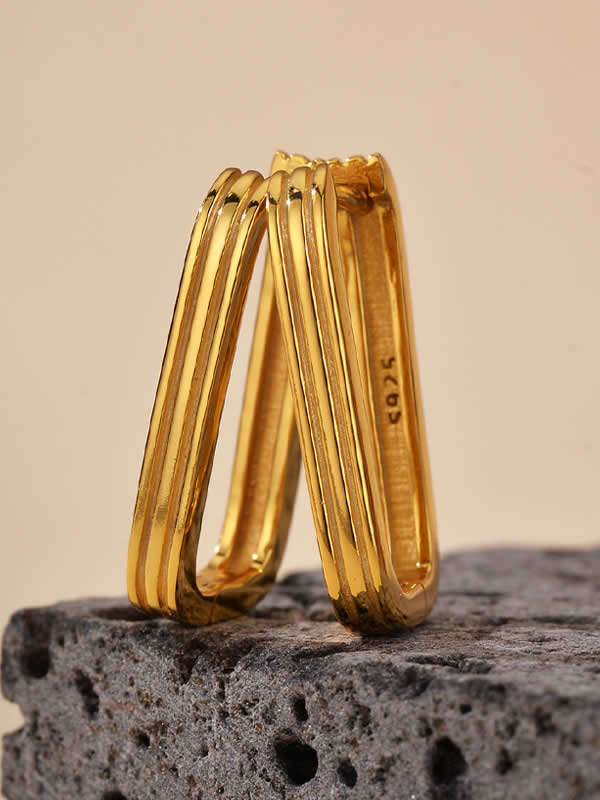 Cercei din Argint Gold Sculpted Edge Hoops